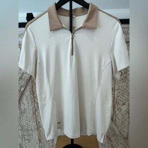 Tail Women’s Cream and Tan Polo Golf Shirt 1/4 Zip Short Sleeve size XL